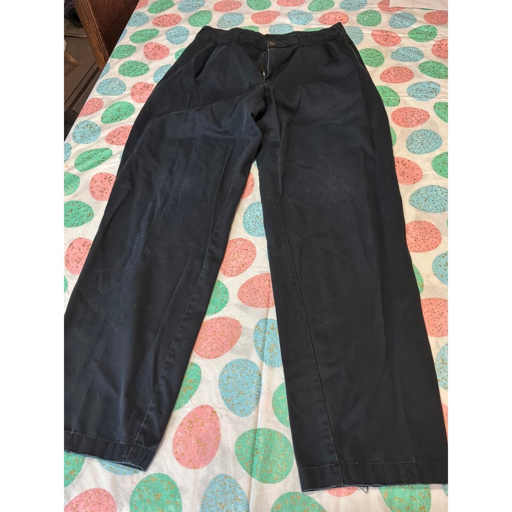 Farah Mens Black Pleated Cotton Trousers Pants 34x34 Straight Leg Solid